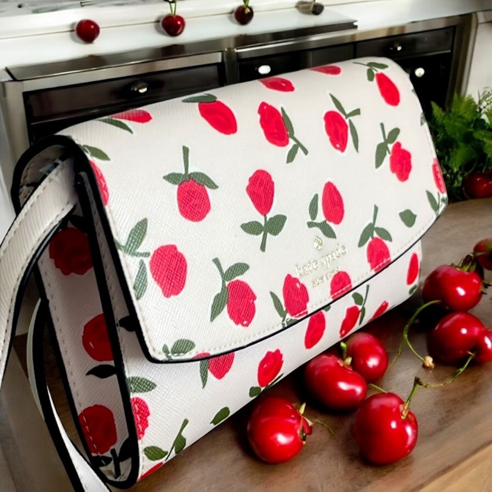 Kate Spade Dana Rose Crossbody Cream Red Floral Saffiano Leather Holiday Bag - Picture 5 of 15